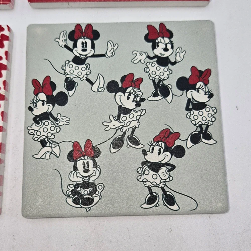 Disney Mickey Minnie Mouse‎ Ceramic Coaster Set of 4 Red Cork Backing